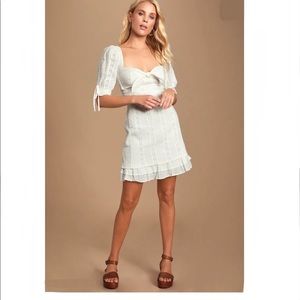 Lulu's Ryleigh White Tie-Front Pleated Mini Dress